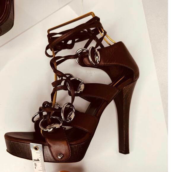 Gucci Bamboo Accent Leather Gladiator Calfskin Strappy Platform Sandals EU 37c - Picture 3 of 12